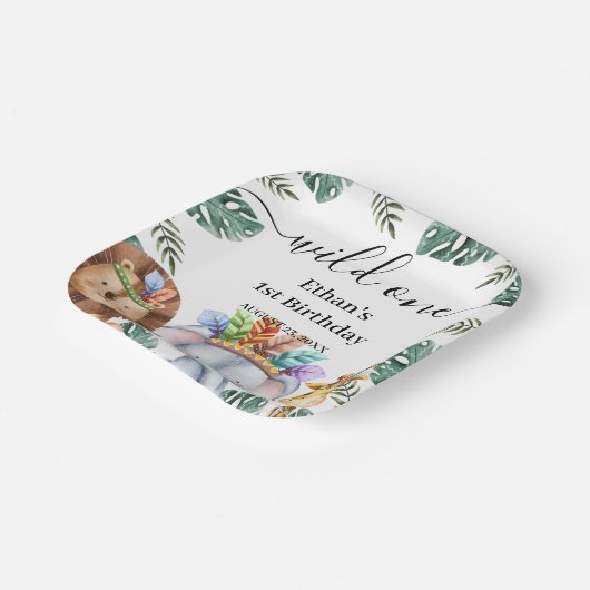 Wild One Woodland Animals Forest 1st Birthday Pape Papieren Bordje (Gebogen)