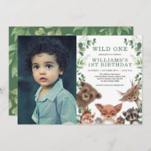 Wild One Woodland Animals Greenery Birthday Foto