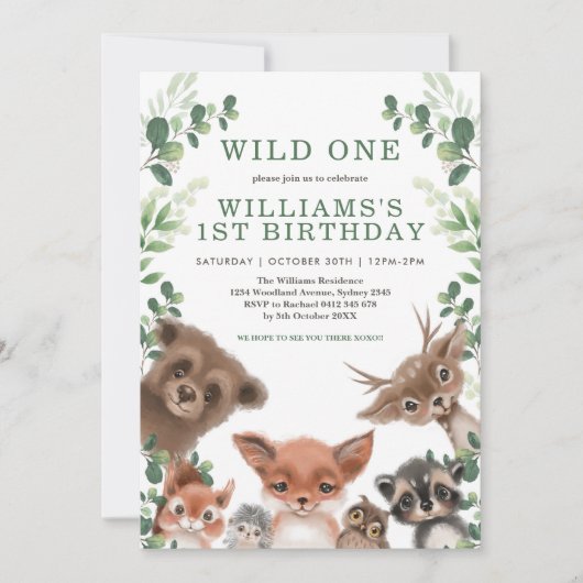 Wild One Woodland Animals Greenery Forest Birthday Kaart (Voorkant)