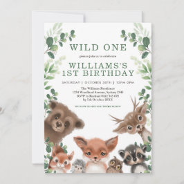 Wild One Woodland Animals Greenery Forest Birthday Kaart