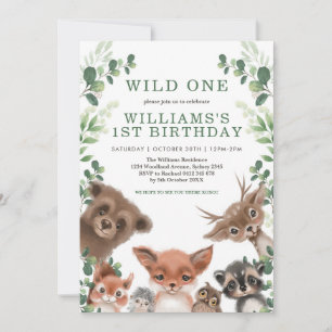 Wild One Woodland Animals Greenery Forest Birthday Kaart