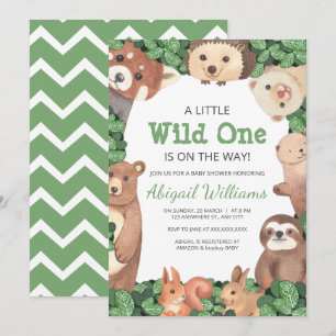 Wild One Woodland Animals met Beer Green Baby show Kaart