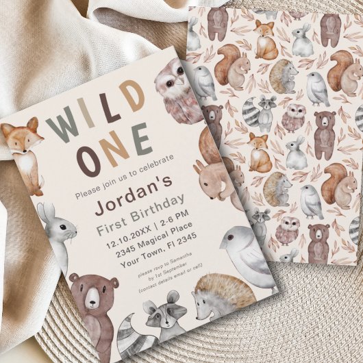 Wild One Woodland Animals !Op verjaardagsfeestje Kaart