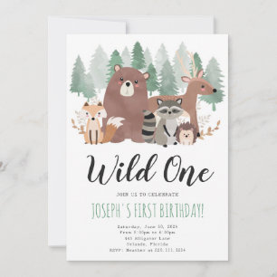 Wild One Woodland Animals Verjaardagsfeestje Uitno Kaart