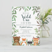 Wild One Woodland Baby shower Invitation Kaart (Staand voorkant)