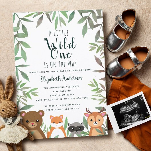 Wild One Woodland Baby shower Invitation Kaart