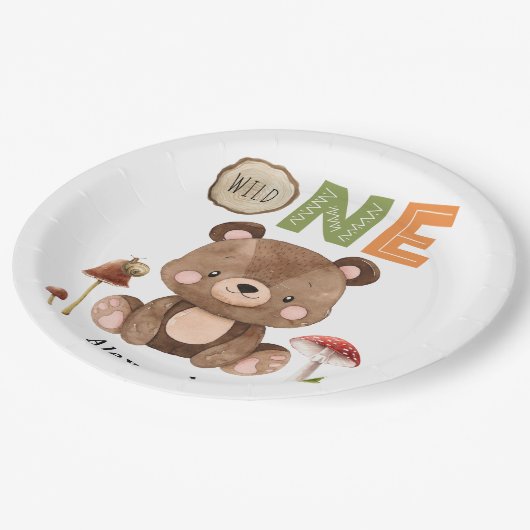 Wild One Woodland Beer 1e verjaardag Papieren Bordje (Gekanteld)