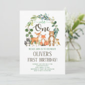 Wild One Woodland Birthday Invitation Boy Kaart (Staand voorkant)