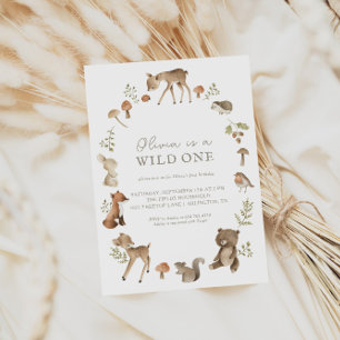 Wild One Woodland Birthday Party Invitation Kaart