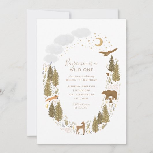 Wild One Woodland Birthday Party Kaart (Voorkant)