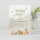 Wild One Woodland Birthday Uitnodiging (Staand voorkant)