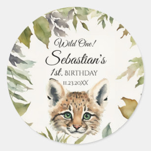 Wild One Woodland Bobcat Verjaardagsfeest Ronde Sticker