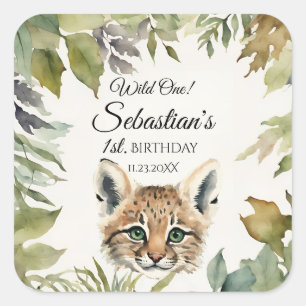 Wild One Woodland Bobcat Verjaardagsfeest Vierkante Sticker