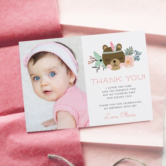 Wild One | Woodland Camping Theme Photo Flat Bedankkaart