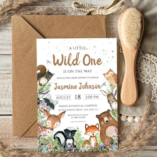 Wild One Woodland Creatures Baby shower Kaart