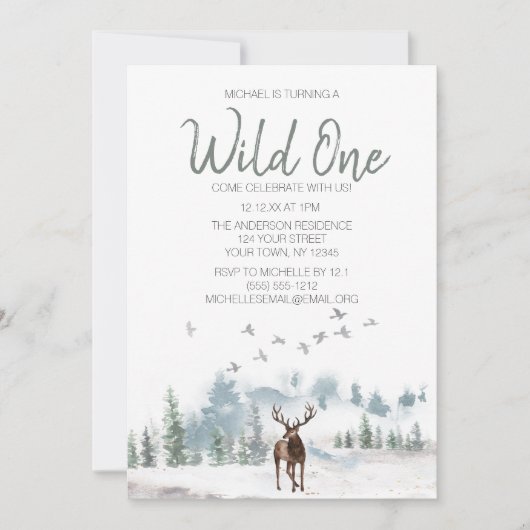 Wild One Woodland Deer Forest First Birthday Kaart (Voorkant)