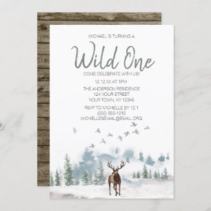 Wild One Woodland Deer Forest First Birthday Kaart