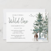 Wild One Woodland Deer Forest Pine First Birthday Kaart (Voorkant)