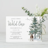 Wild One Woodland Deer Forest Pine First Birthday Kaart (Staand voorkant)