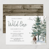 Wild One Woodland Deer Forest Pine First Birthday Kaart (Voorkant / Achterkant)