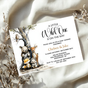 Wild One Woodland Dieren Baby Shower Uitnodiging