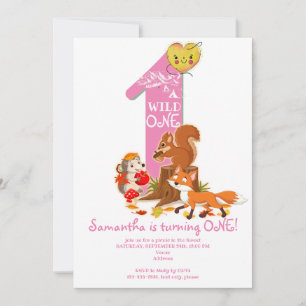 Wild ONE Woodland Forest Animal Girl 1e verjaardag Kaart