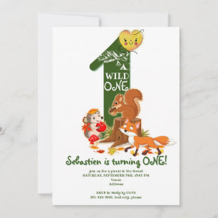 Wild ONE Woodland Forest Animal Kinder 1e verjaard Kaart
