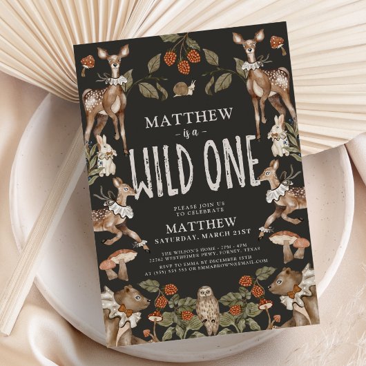 Wild One Woodland Forest Dieren Verjaardagsfeest Kaart