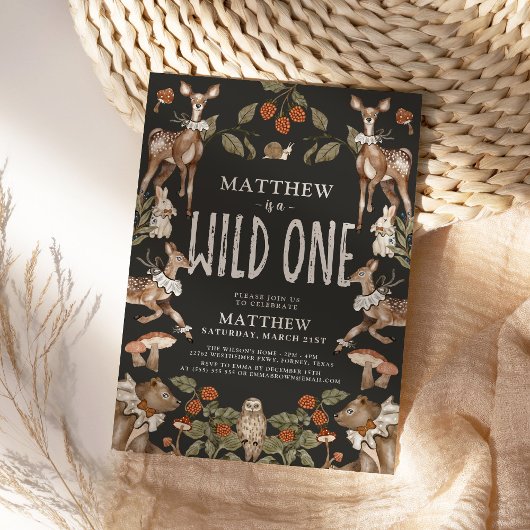Wild One Woodland Forest Dieren Verjaardagsfeest Kaart