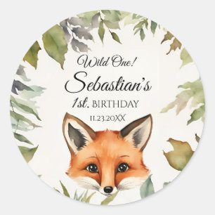 Wild One Woodland Fox verjaardagsfeestje Ronde Sticker