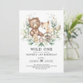 Wild One Woodland Greenery Gold Birthday Party Kaart (Staand voorkant)