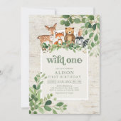 Wild One Woodland Party Animals 1st Birthday Kaart (Voorkant)