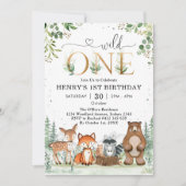 Wild One Woodland Party Animals Boy 1st Birthday Kaart (Voorkant)