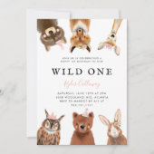 Wild One Woodland Pink First Birthday Party Kaart (Voorkant)