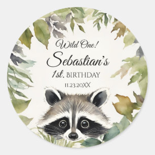 Wild One Woodland Raccoon Verjaardagsfeestje Ronde Sticker