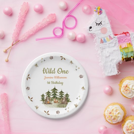 Wild One Woodland Thema waterverf Verjaardagsfeest Papieren Bordje (Feest)