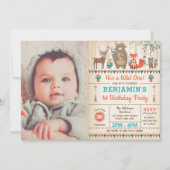 Wild One Woodland Tribal Animals Verjaardagsfoto Kaart (Voorkant)