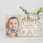 Wild One Woodland Tribal Animals Verjaardagsfoto Kaart (Staand voorkant)