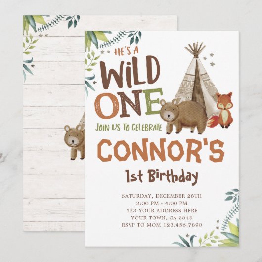 Wild One, Woodland, Tribal Kaart (Voorkant / Achterkant)