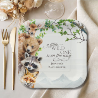 Wild One Woodland Wildlife Baby Shower Party Table Papieren Bordje