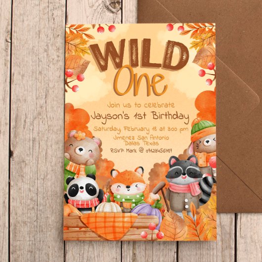 Wild One Woodlands 1e verjaardag uitnodiging
