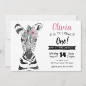 Wild One Zebra | Meisje 1e Verjaardag uitnodiging (Voorkant)