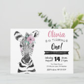 Wild One Zebra | Meisje 1e Verjaardag uitnodiging (Staand voorkant)