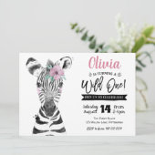 Wild One Zebra | Meisje 1e Verjaardag uitnodiging (Staand voorkant)