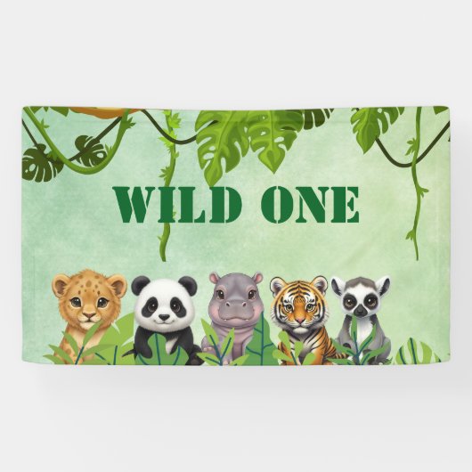 Wild One, Zoo Animal 1st Birthday Banner (Horizontaal)