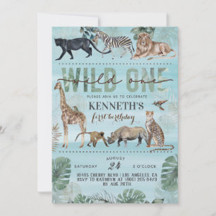 Wild One Zoo Animal Birthday Invitation Kaart
