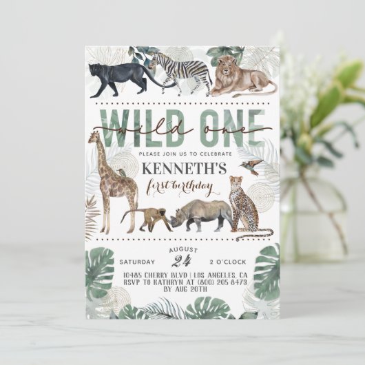 Wild One Zoo Animal Birthday Kaart (Staand voorkant)