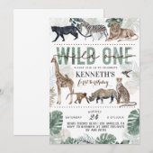 Wild One Zoo Animal Birthday Kaart (Voorkant / Achterkant)