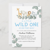 Wild One Zoo Animals Boy Baby shower Invitation Kaart (Voorkant)