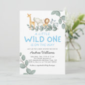 Wild One Zoo Animals Boy Baby shower Invitation Kaart (Staand voorkant)